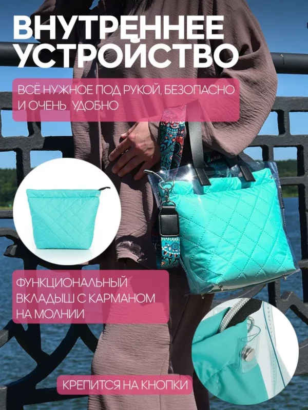 25083012_17 (5) ЖЕНСКАЯ СУМКА ПРОЗРАЧНАЯ СО ВКЛАДЫШЕМ БИРЮЗА 25083012